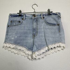 Free People Jean Lace Trim Short Women Size 28 Cutoff Boho Festival Casual Distr